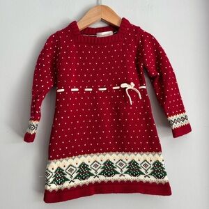 Savannah Knit Red Dress Christmas Trees Bow Holiday 12M Baby Girl